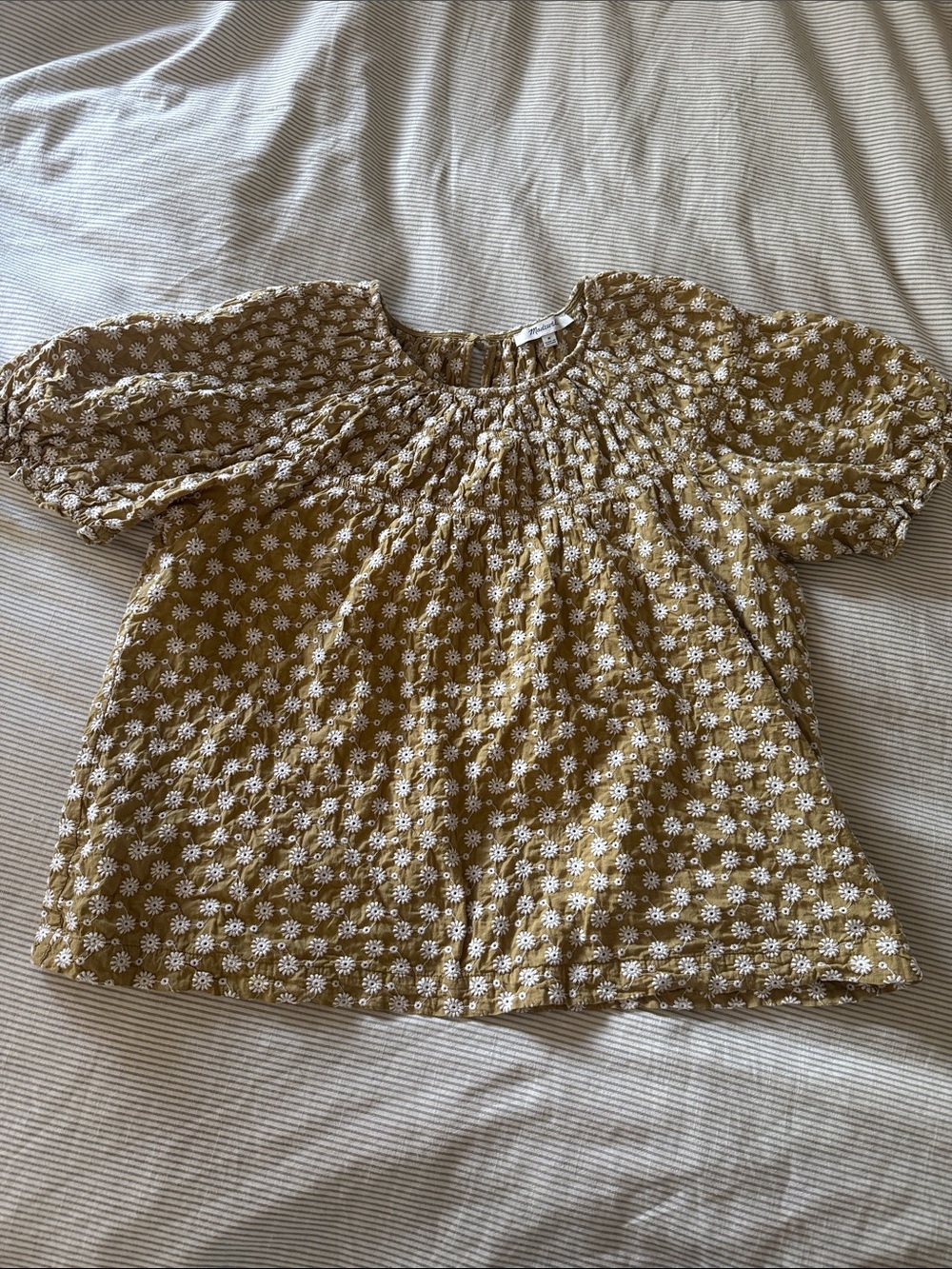Madewell Tan Floral Smocked-Neck Peasant Blouse - Picture 6 of 8